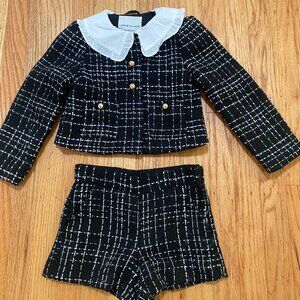 Janie and Jack Downtown Tweed Cropped Jacket, Gold Buttons, and Matching Shorts